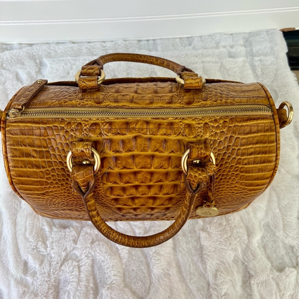 Brahmin Tan Croc-Embossed Satchel with Strap and Pouch - Picture 6 of 16